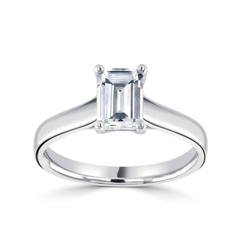 Platinum Emerald Cut Four Claw Diamond Ring