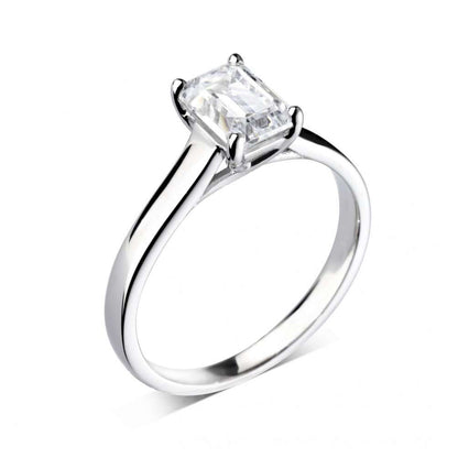 Platinum Emerald Cut Four Claw Diamond Ring