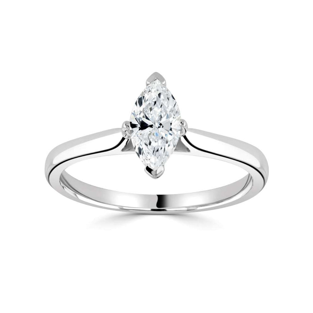 Platinum Marquise Cut Four Claw Solitaire Diamond Ring