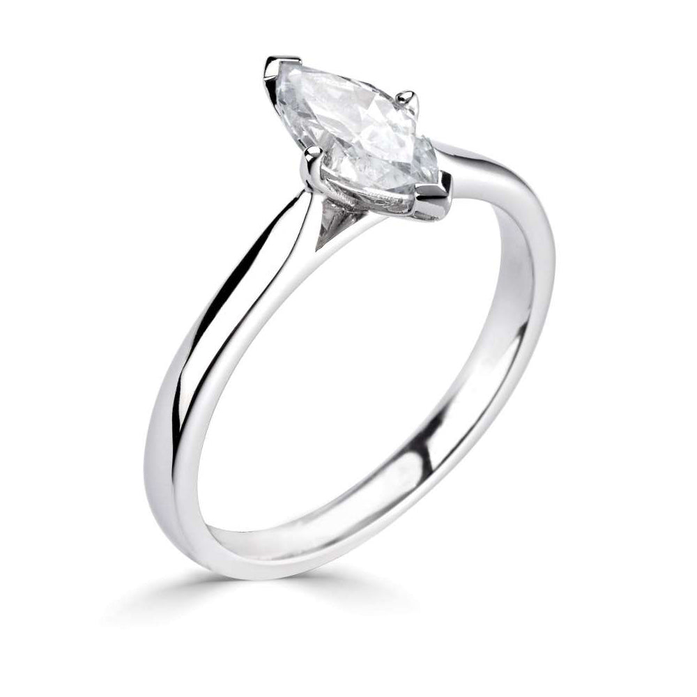 Platinum Marquise Cut Four Claw Solitaire Diamond Ring