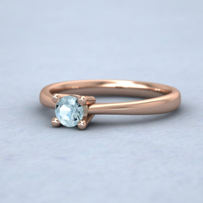 9ct Rose Gold Aquamarine Set Classic Four Claw Ring