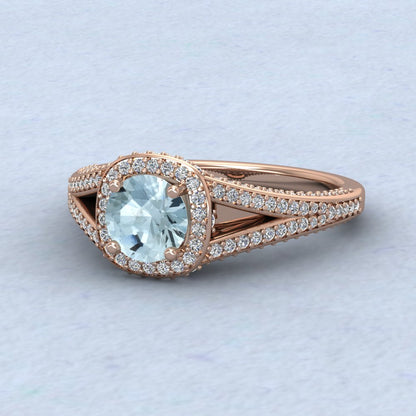 18ct Rose Gold Diamond And Aquamarine Set Ring