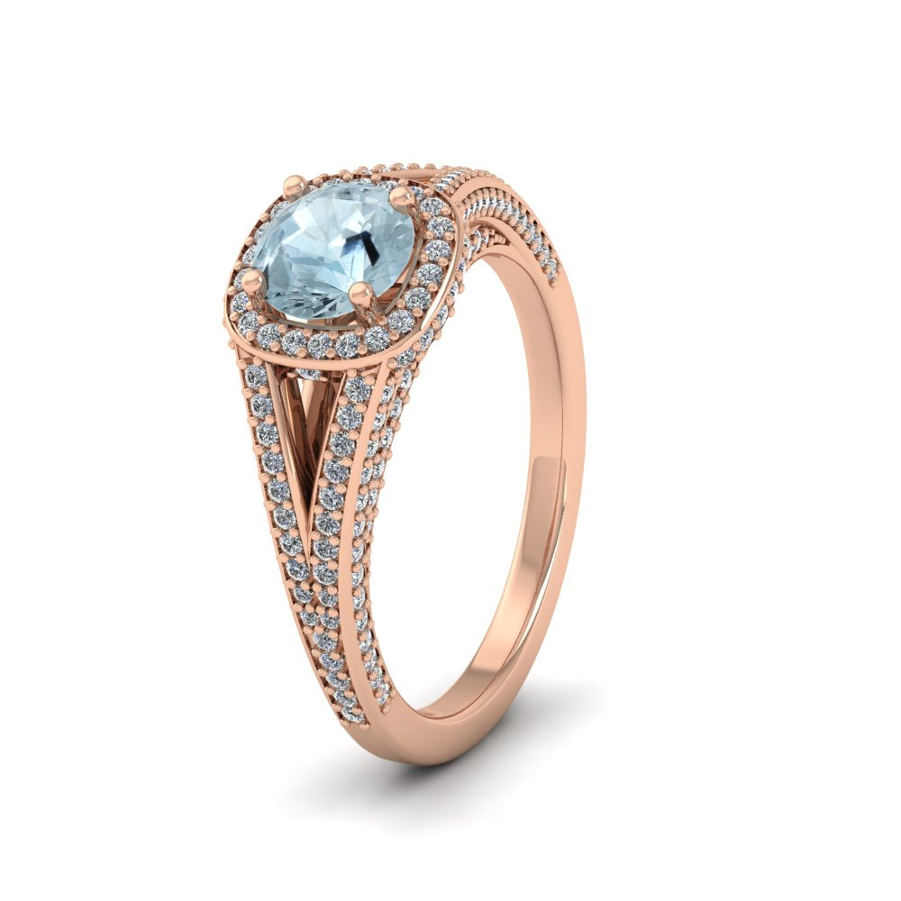 9ct Rose Gold Diamond And Aquamarine Set Ring