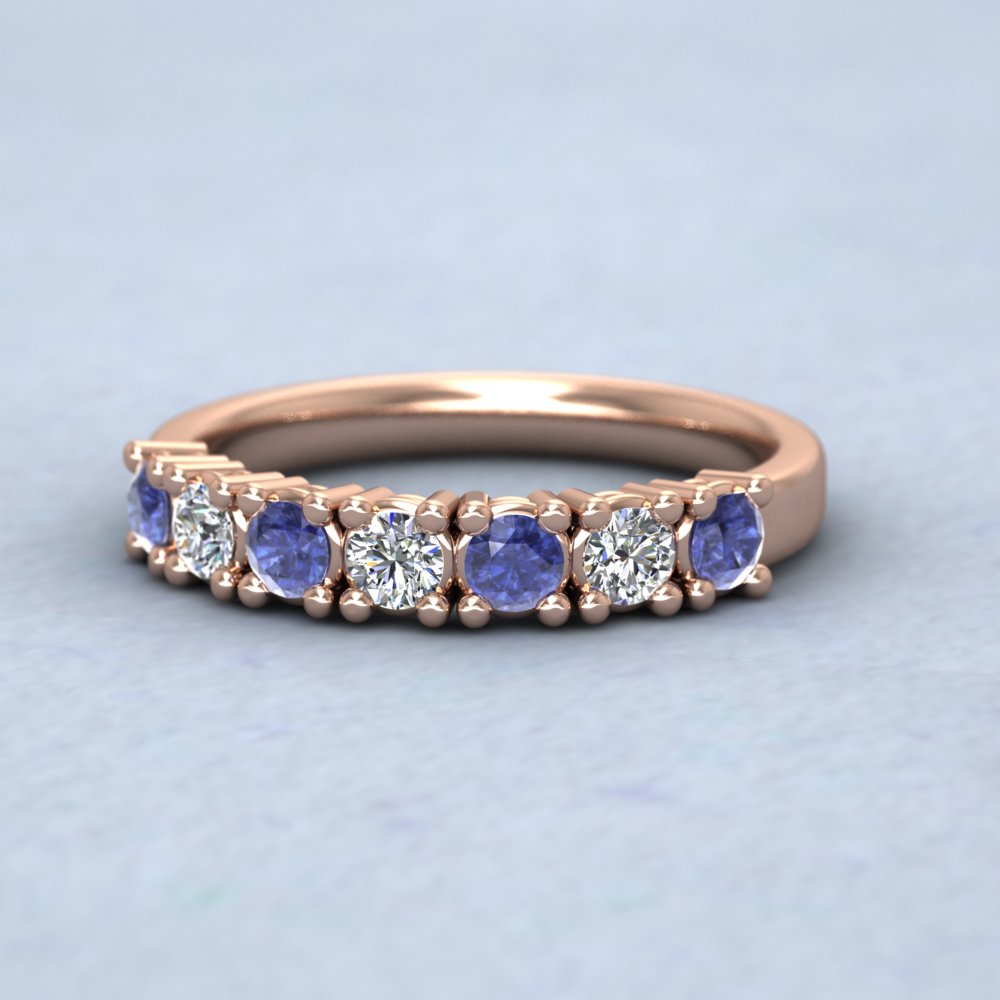 9ct Rose Gold Seven Stone Diamond And Blue Sapphire Ring