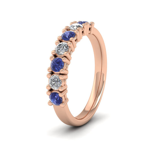 9ct Rose Gold Seven Stone Diamond And Blue Sapphire Ring
