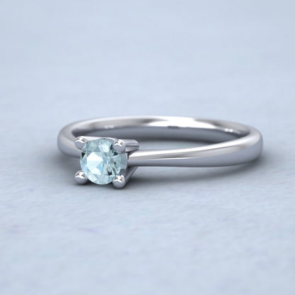 9ct White Gold Aquamarine Set Classic Four Claw Ring