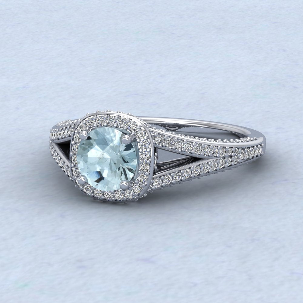 9ct white Gold Diamond And Aquamarine Set Ring