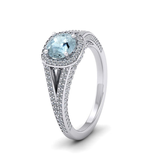 Platinum Diamond And Aquamarine Set Ring