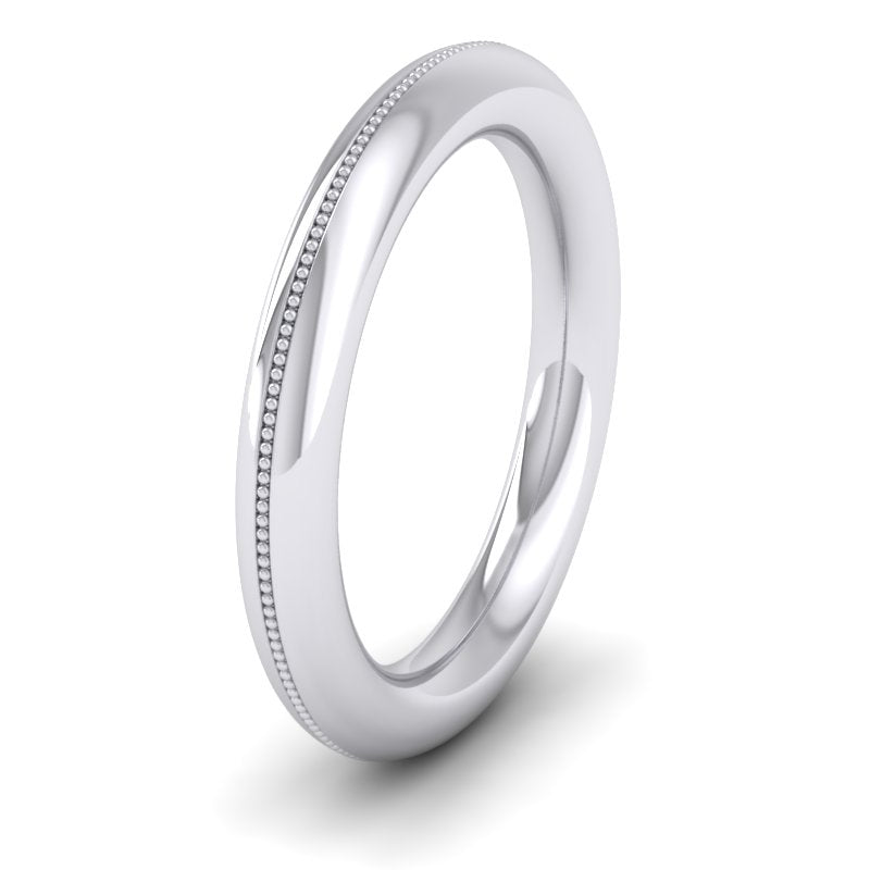 <p>9ct White Gold Millgrain Patterned Halo (Round In Profile) Wedding Ring.  3mm Wide </p>
