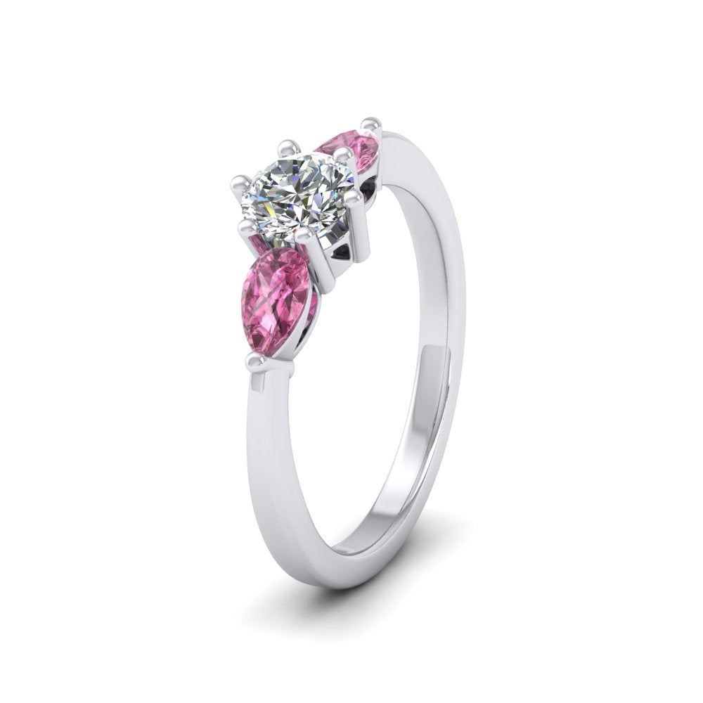 9ct White Gold Pear Shape Pink Sapphire And Diamond Three Stone Ring