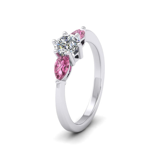 18ct White Gold Pear Shape Pink Sapphire And Diamond Three Stone Ring