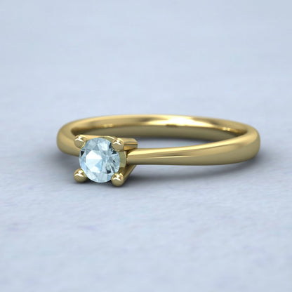 9ct Yellow Gold Aquamarine Set Classic Four Claw Ring