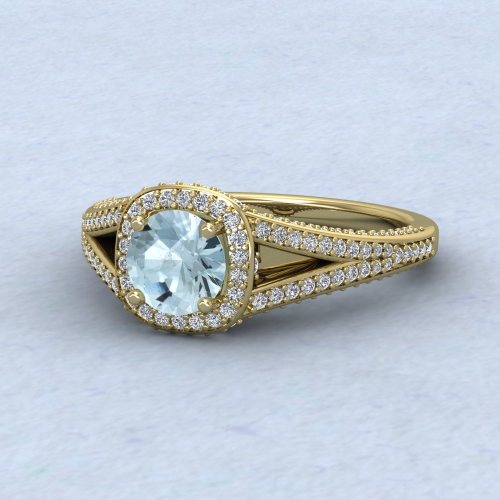 9ct Yellow Gold Diamond And Aquamarine Set Ring