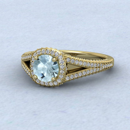 18ct Yellow Gold Diamond And Aquamarine Set Ring