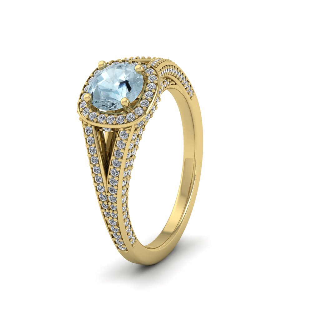 9ct Yellow Gold Diamond And Aquamarine Set Ring