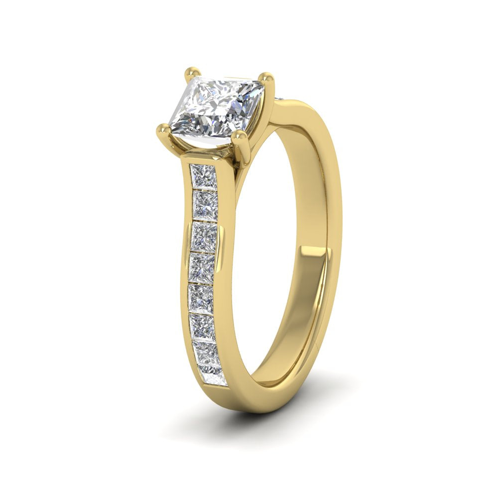 9ct Yellow Gold Four Claw Princess Cut Diamond Ring With Shoulder Stones