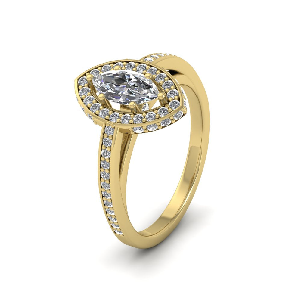 18ct Yellow Gold Claw Set Marquise Diamond And Pave Shoulder Set Ring