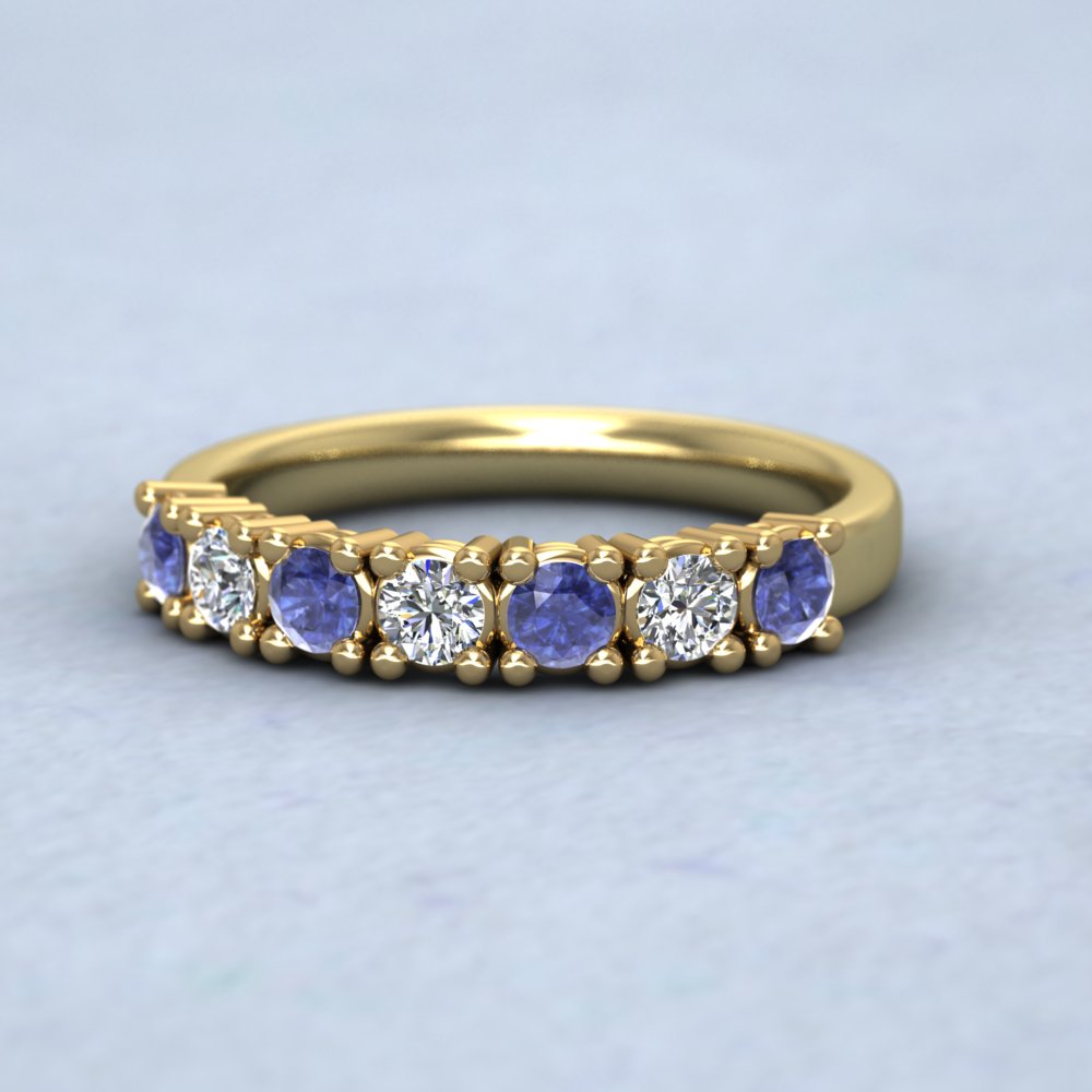 9ct Yellow Gold Seven Stone Diamond And Blue Sapphire Ring