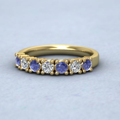 9ct Yellow Gold Seven Stone Diamond And Blue Sapphire Ring