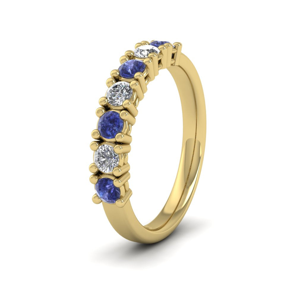 9ct Yellow Gold Seven Stone Diamond And Blue Sapphire Ring