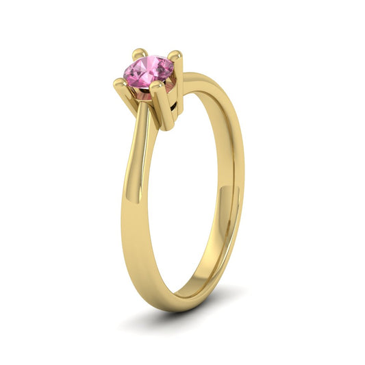 9ct Yellow Gold Pink Sapphire Set Classic Four Claw Ring