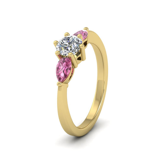 9ct Yellow Gold Pear Shape Pink Sapphire And Diamond Three Stone Ring
