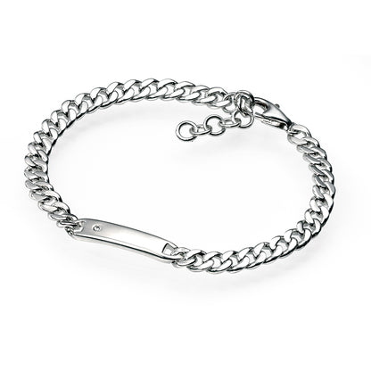 Sterling Silver Diamond Set Plain Bracelet