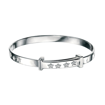 Sterling Silver Diamond Set Star Bangle