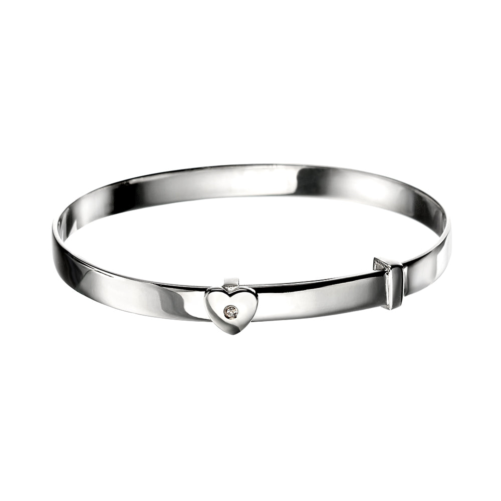 Sterling Silver Diamond Set Heart Bangle