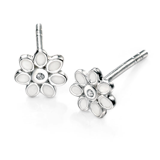 Sterling Silver Diamond Set Flower Earrings
