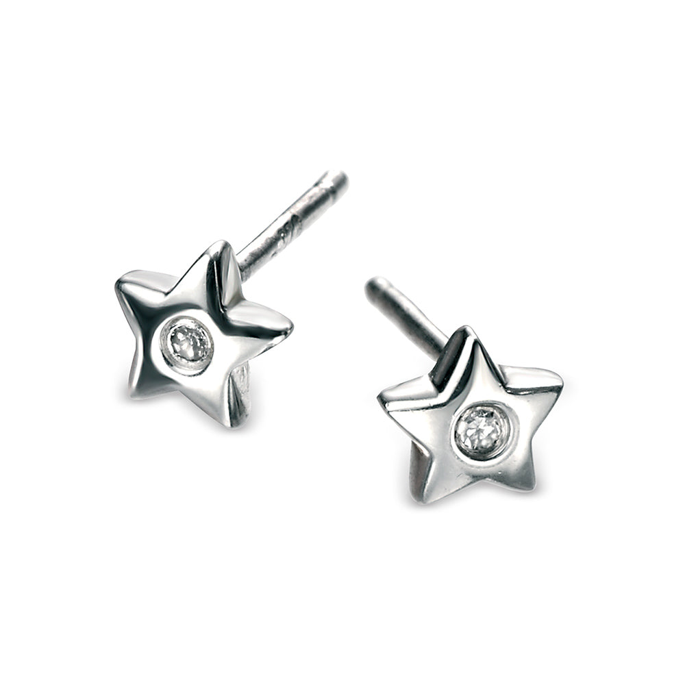 Sterling Silver Diamond Set Star Earrings
