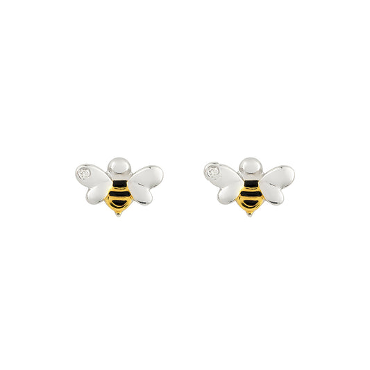 Sterling Silver Diamond Set Bee Earrings