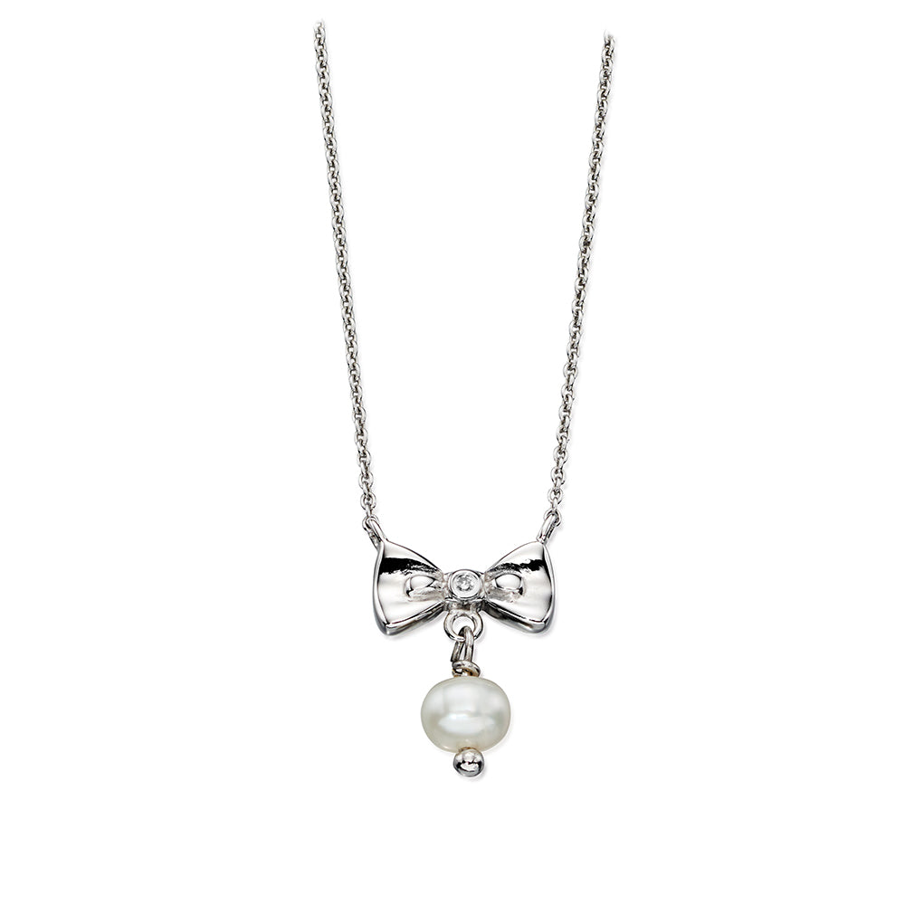 Sterling Silver Diamond And Shell Pearl Necklace