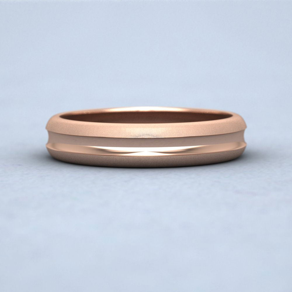 Bullnose Groove Pattern 9ct Rose Gold 4mm Wedding Ring Down View