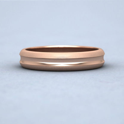 Bullnose Groove Pattern 9ct Rose Gold 4mm Wedding Ring Down View