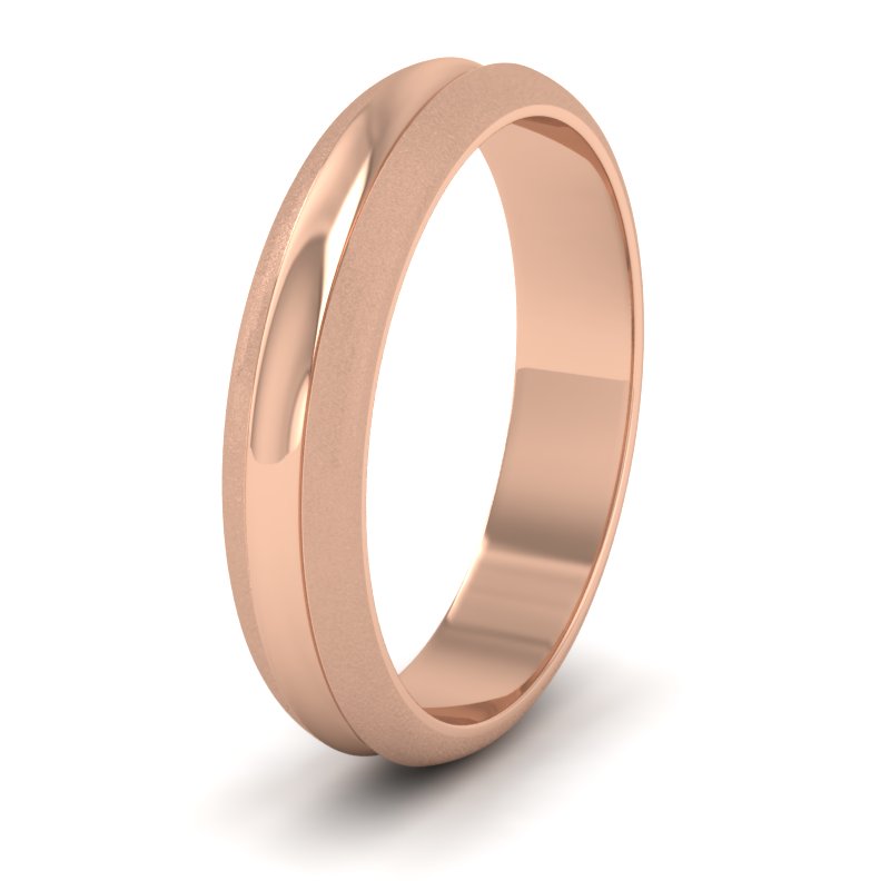 Bullnose Groove Pattern 18ct Rose Gold 4mm Wedding Ring
