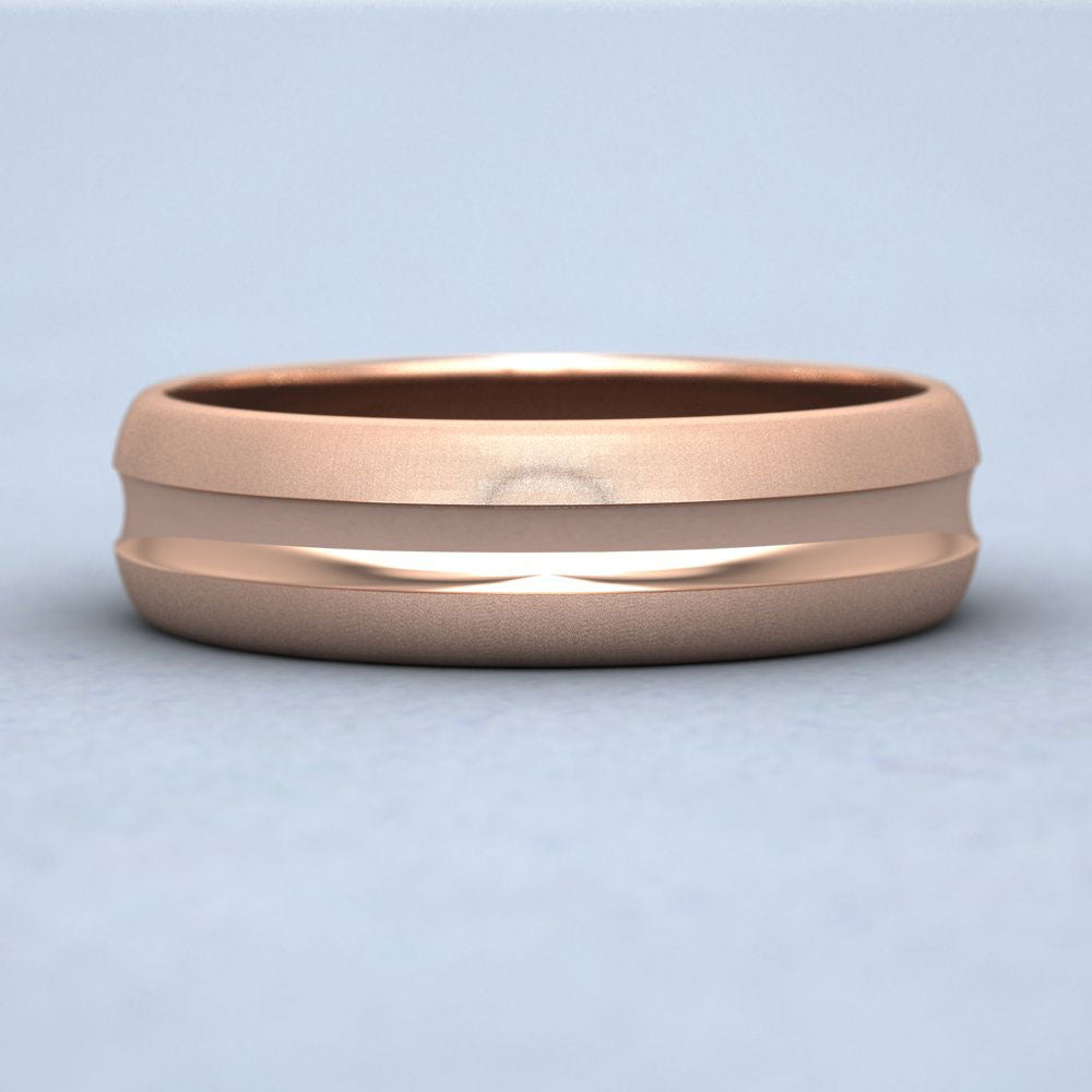 Bullnose Groove Pattern 18ct Rose Gold 6mm Wedding Ring Down View