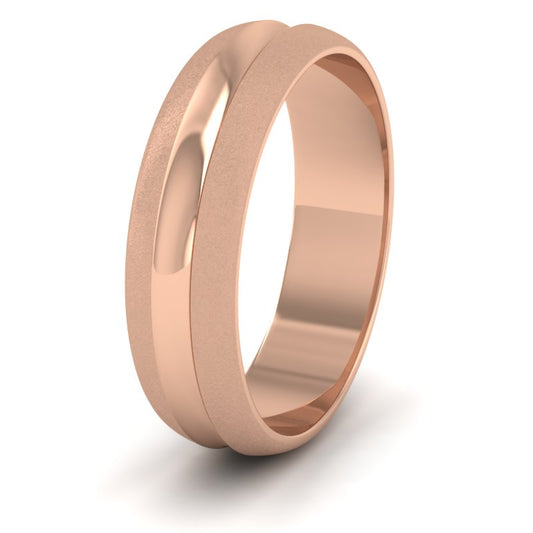 Bullnose Groove Pattern 18ct Rose Gold 6mm Wedding Ring
