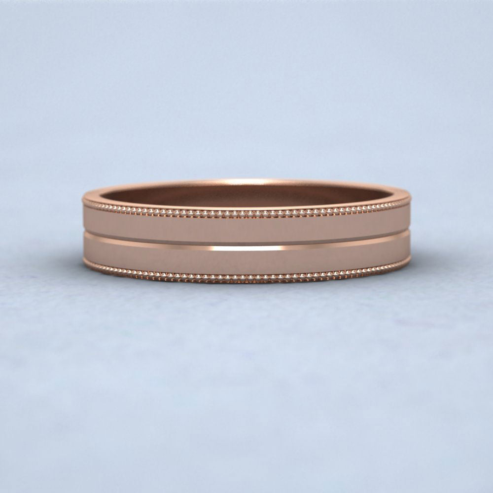 Millgrain And Line Pattern 18ct Rose Gold 4mm Flat Wedding Ring Down View