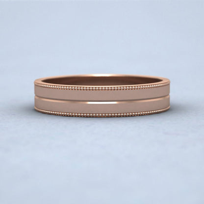 Millgrain And Line Pattern 18ct Rose Gold 4mm Flat Wedding Ring Down View