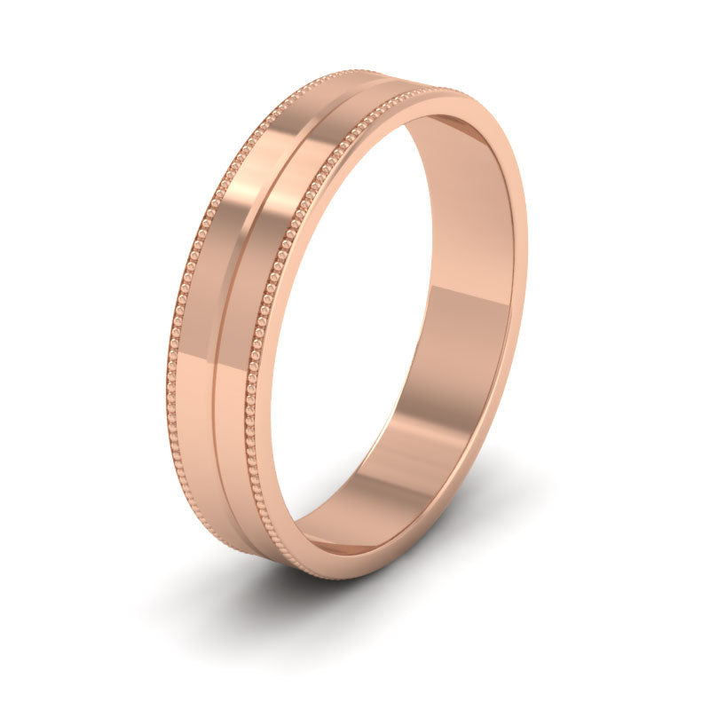 Millgrain And Line Pattern 18ct Rose Gold 4mm Flat Wedding Ring