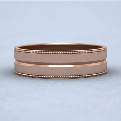 Millgrain And Line Pattern 9ct Rose Gold 6mm Flat Wedding Ring Down View