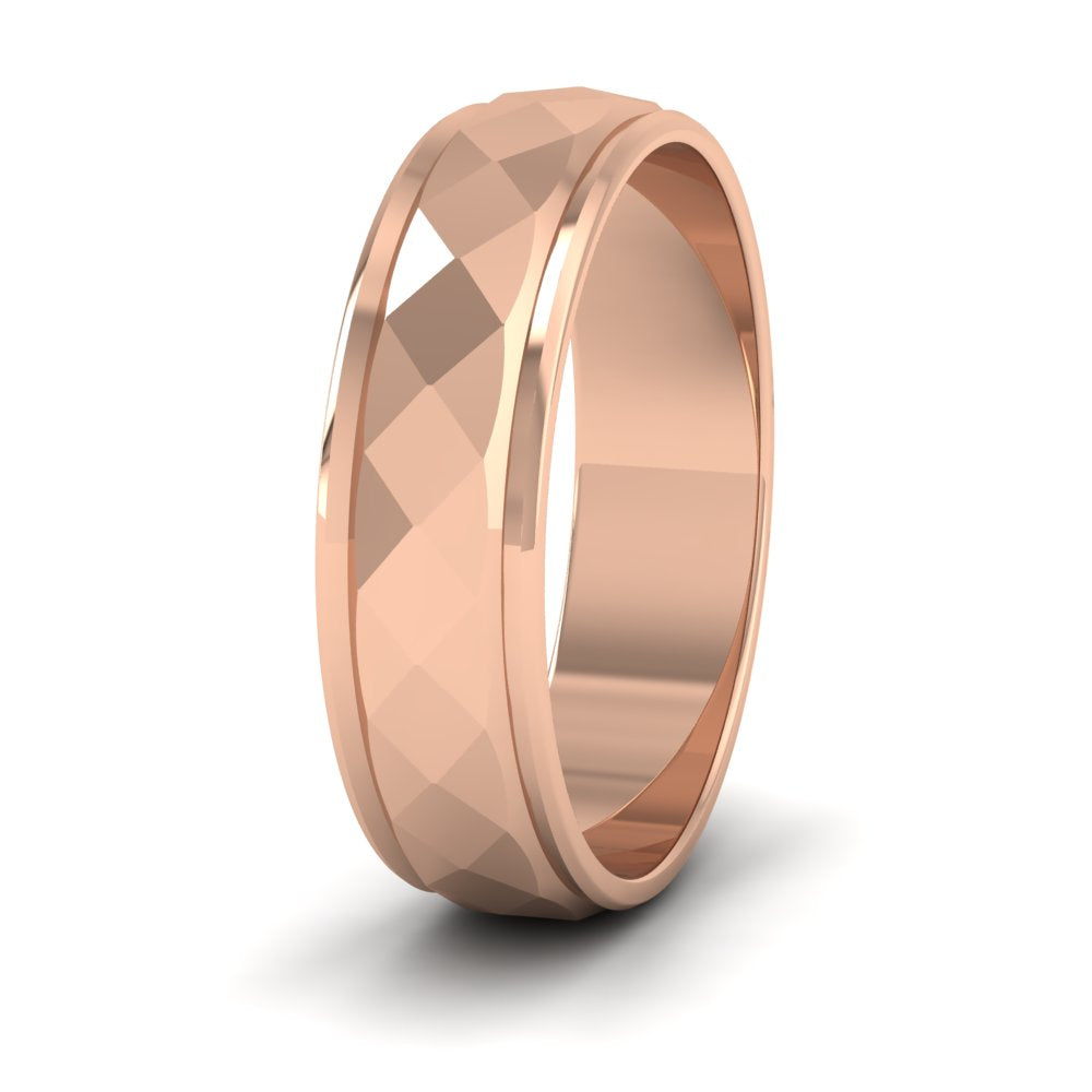 Facet And Line Pattern 9ct Rose Gold 6mm Wedding Ring