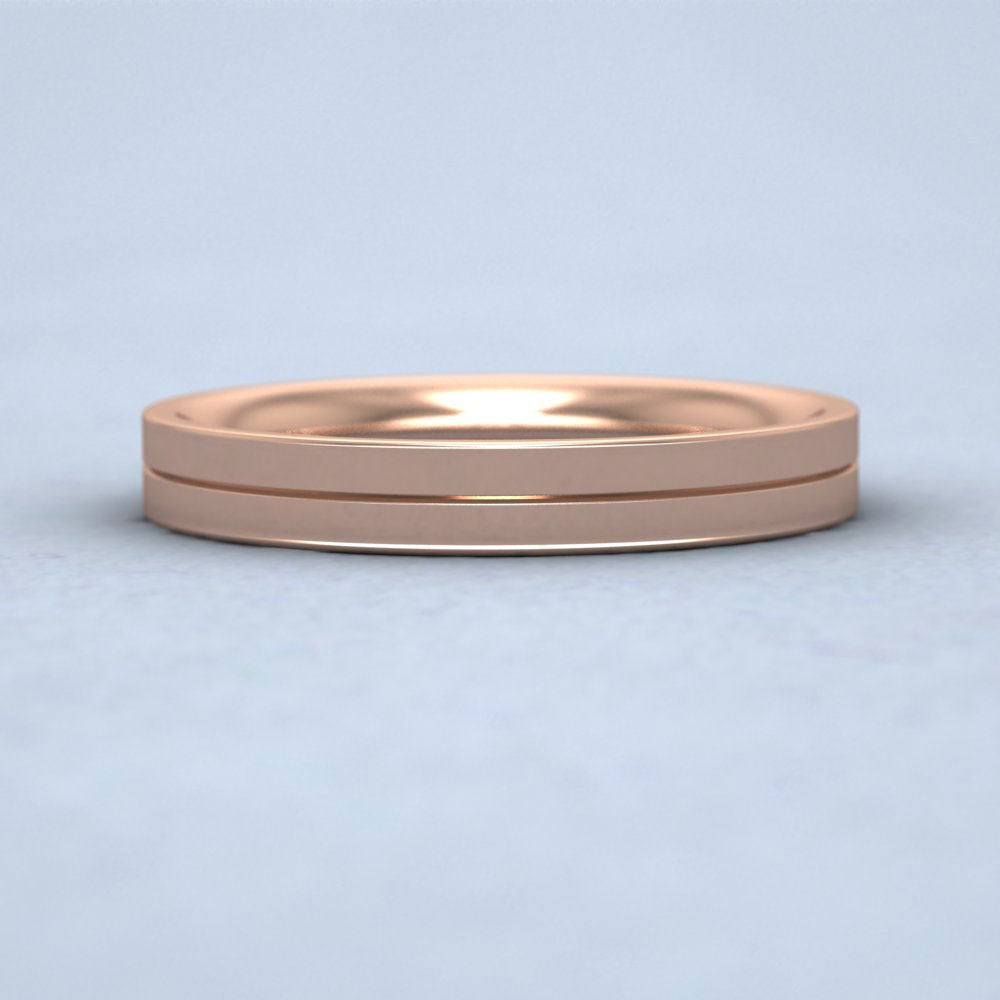 9ct Rose Gold 3mm Wedding Ring With Line Down View
