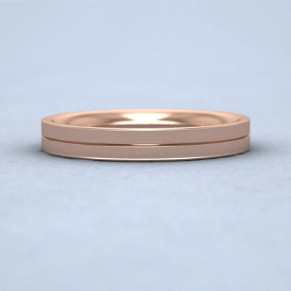 9ct Rose Gold 3mm Wedding Ring With Line Down View