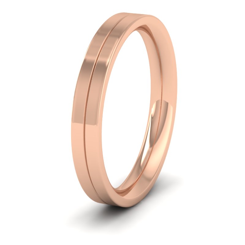 18ct Rose Gold 3mm Wedding Ring With Line