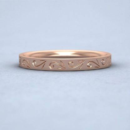 Engraved Flat 9ct Rose Gold 2.5mm Wedding Ring Down View