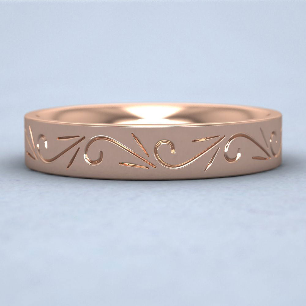 Engraved Flat 9ct Rose Gold 4mm Wedding Ring Down View