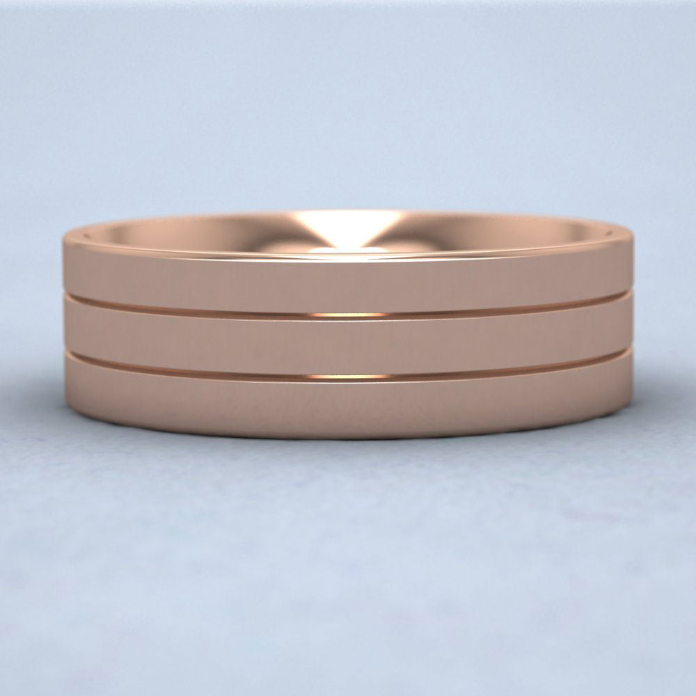 9ct Rose Gold 7mm Wedding Ring With Lines Down View