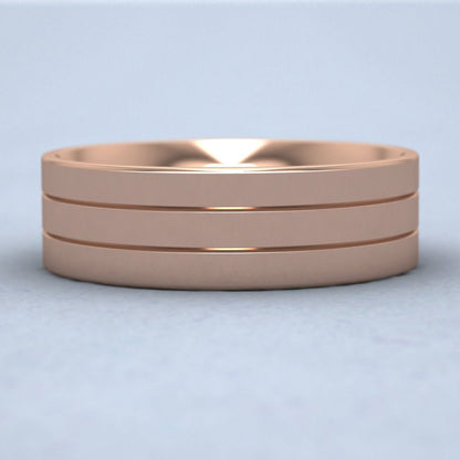 9ct Rose Gold 7mm Wedding Ring With Lines Down View